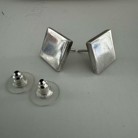 Vintage Taxco Earrings Sterling Silver 925 TS-22 Squared Mexico Post Stud 9.5g - Picture 4 of 12